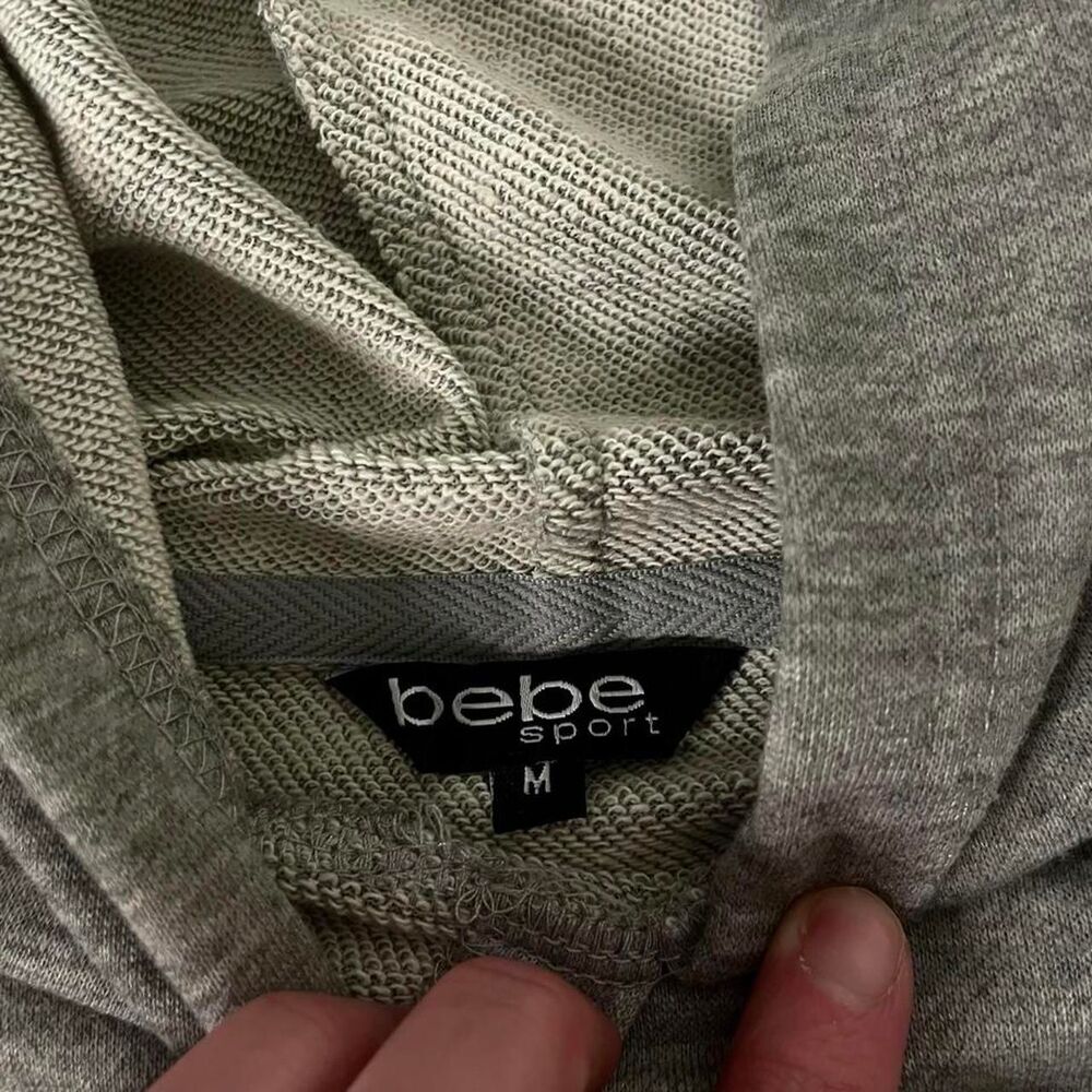 Bebe Sport Y2K Rhinestone Bedazzled Cropped Hoodie Grey Medium - Picture 3 of 5